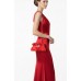 Evening Bag - Pleated Satin w/ Rhinestone Bow - Red - BG-92288R